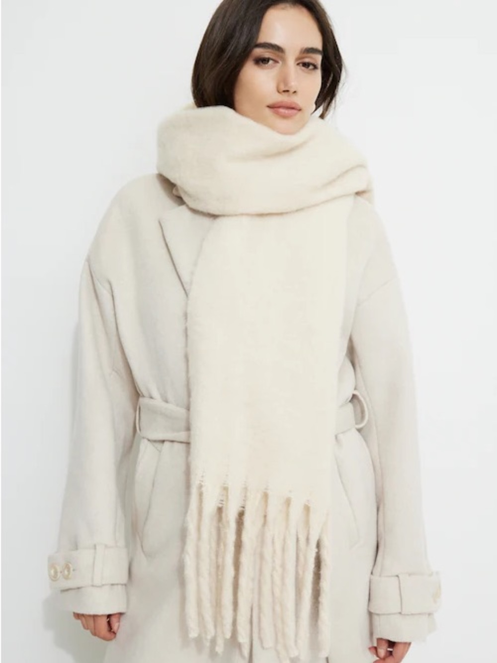 Dynamite Cream Fringe Wrap Scarf